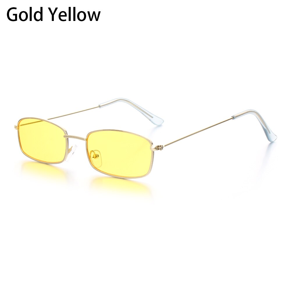 Unisex små retro nuancer rektangel solbriller farverige  uv400 metalramme klar linse solbriller briller til mænd kvinder beskyttelsesbriller: Guld gul