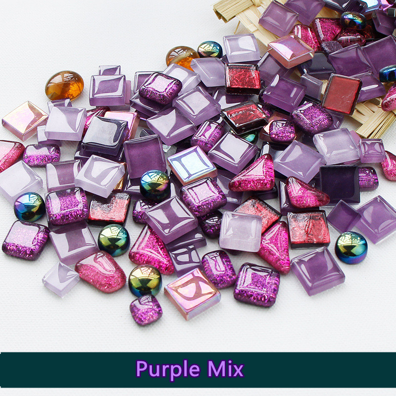 Perles de mosaïque en verre multicolores de 300g/10.58oz, rondes/triangles/carrées, pierres de mosaïque brillantes pour bricolage: Purple Mix