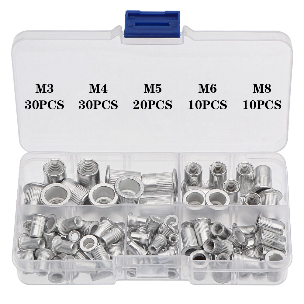 95/100Pcs M3 M4 M5 M6 M8 M10 Rivet Nuts Aluminum Flat Head Rivet Nuts Insert Rivets Mix Size Premium Automatic Rivet Tool Set: 100pcs M3-M8