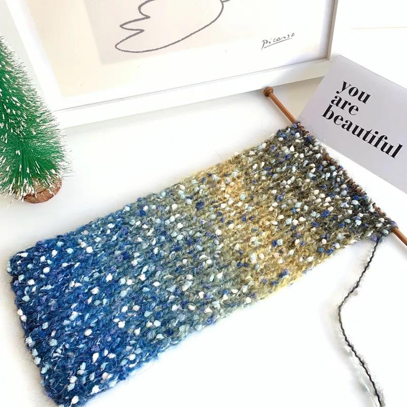 Hand Woven Gradient Color Segmented Dyeing Gradient Wool Hat Sweater Scarf Mohair Wool