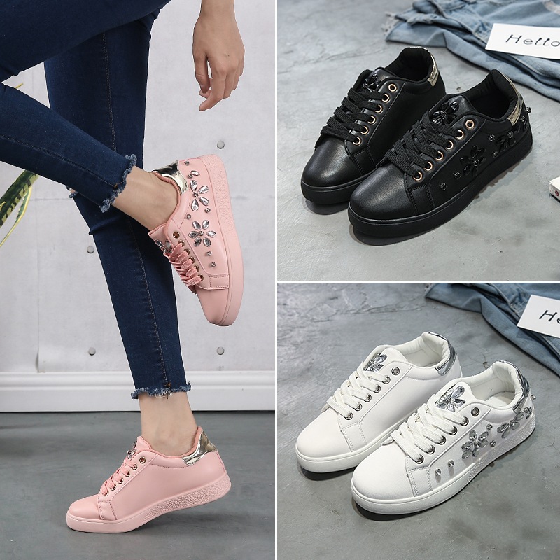 Fujin – Espadrilles en cuir souple avec perles et strass pour femmes, chaussures plates, mocassins, baskets de fête,