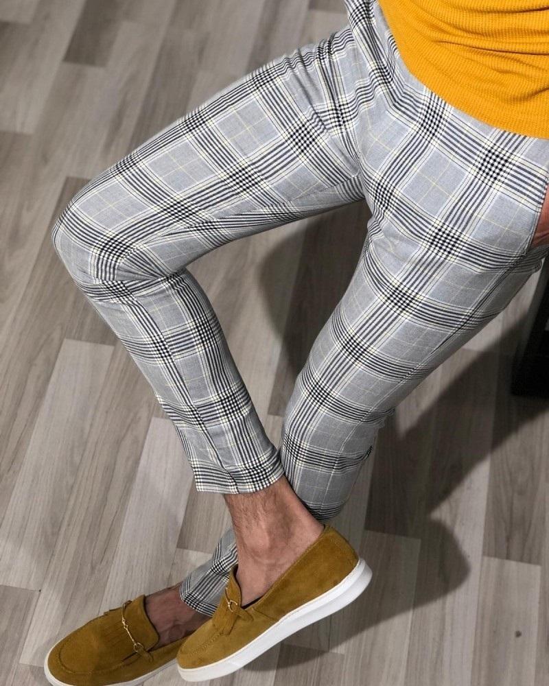 Mænd vintage plaid jakkesæt bukser formel kjole business casual slim fit bukser bryllupsfest formel klassiske ternede jakkesæt bukser