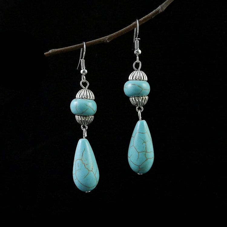 Big Vintage Eye Shape Synthetic Turquoises Earrings for Women Antique Silver Plated Jewelry Earring To Girlfriend: 6
