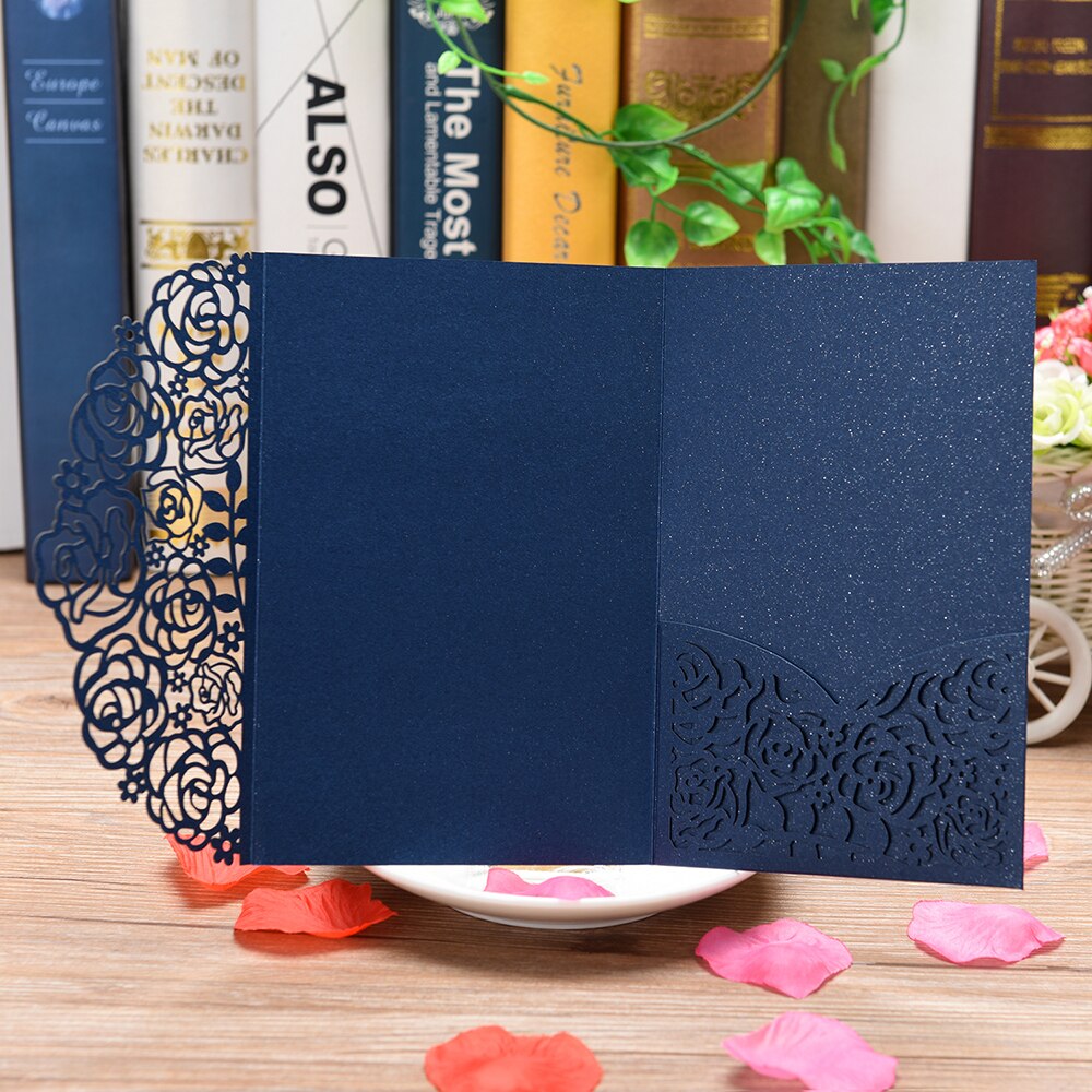 10pcs Blue White Wedding Invitations Pearl Paper Floral Wedding Cards with Blank Inner Sheet for Wedding Party Supplies