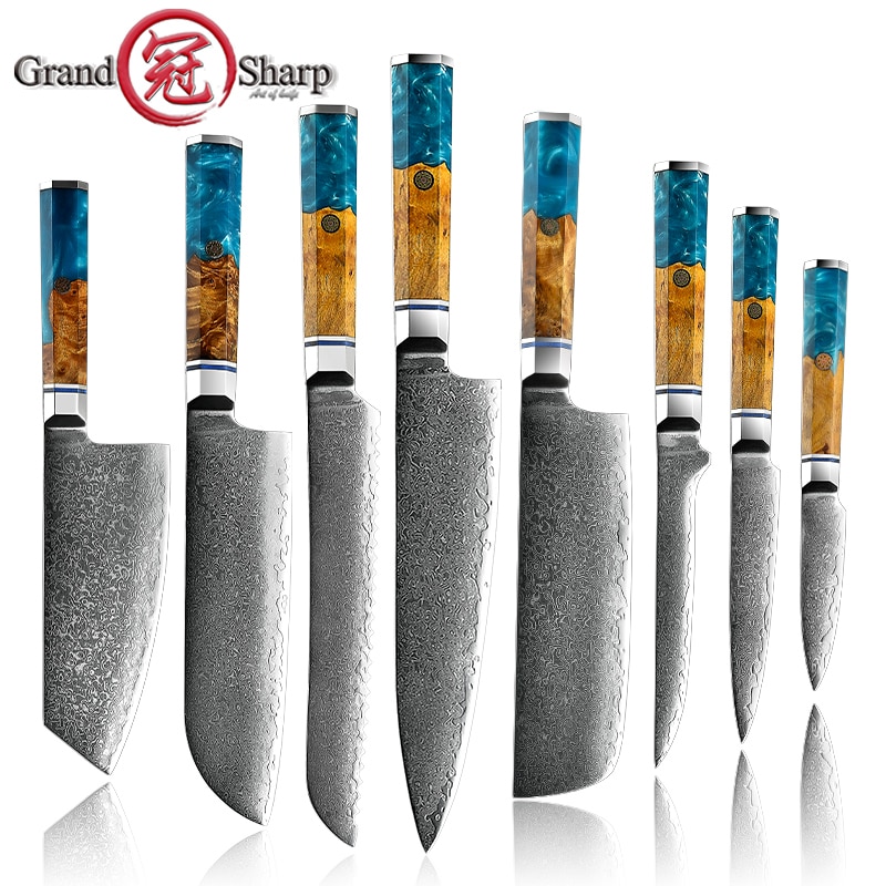 Grandsharp Kitchen Knife Set Damascus Kitchen Knife vg10 Japanese Steel Santoku Utility Bread Chef Gyuto Knives Cooking Tools