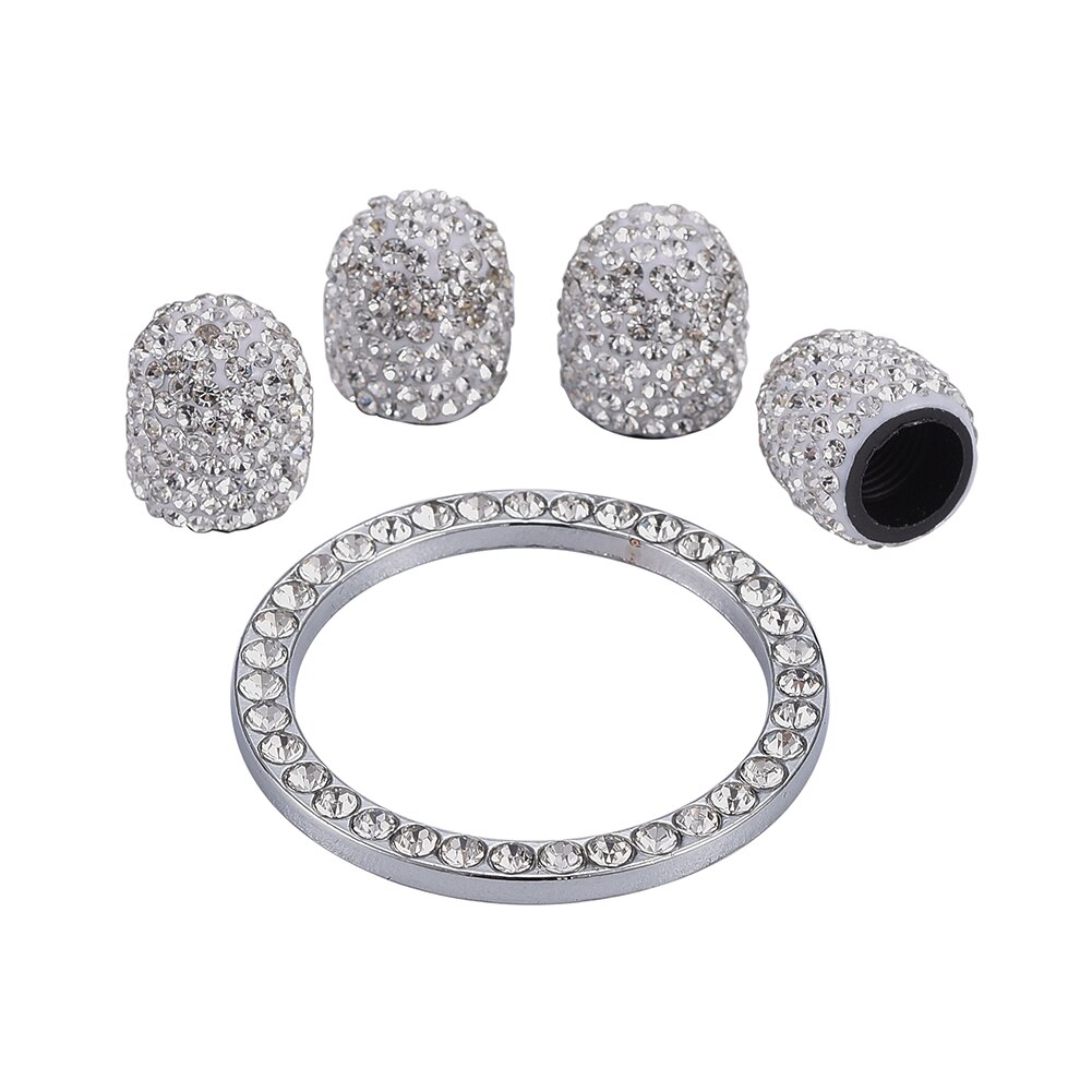 Auto Startknop Ontsteking Ring Met 4 Stuks Autoband Ventieldopjes Bling Crystal Rhinestone Decor Voor Auto Interieur: 1