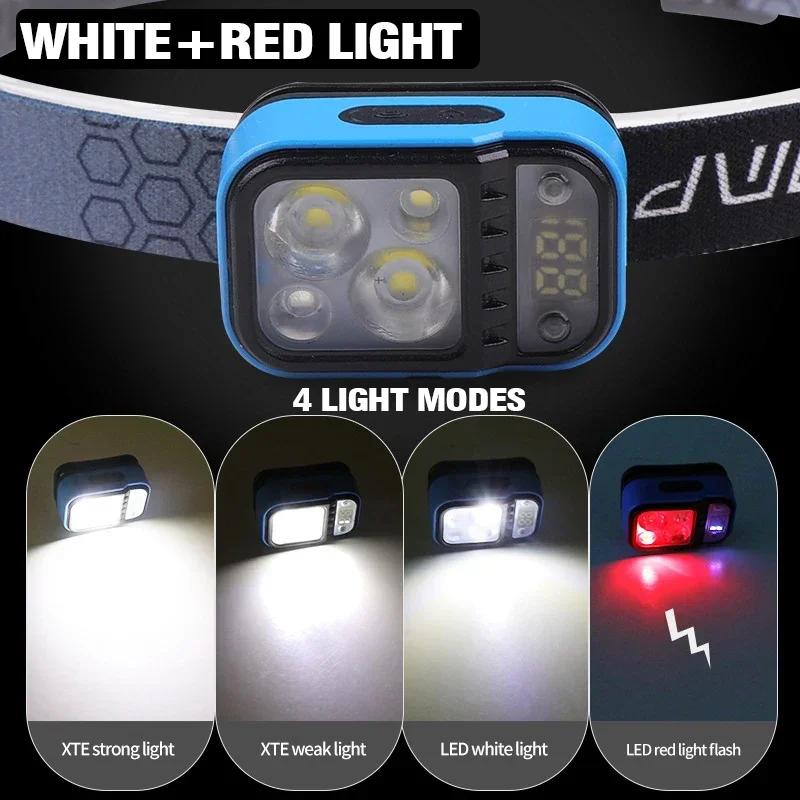 Usb genopladelig multifunktionel led-sensorpandelampe med strømdisplay udendørs vandtæt camping fiskeri nødlampe