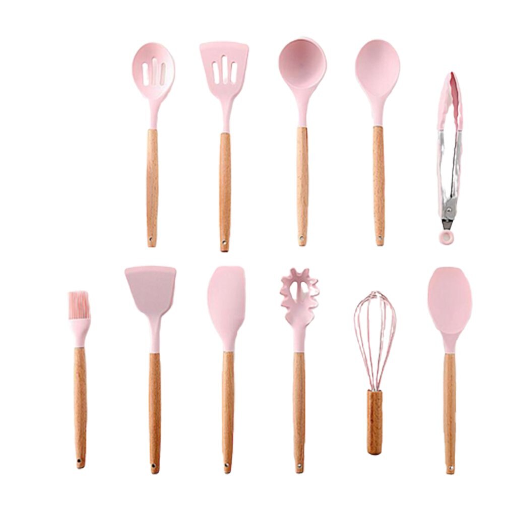 Wooden Handle Silicone Kitchen Ware Storage Non-Stick Spatula Kitchen Utensils silicone cooking tool set: Purple