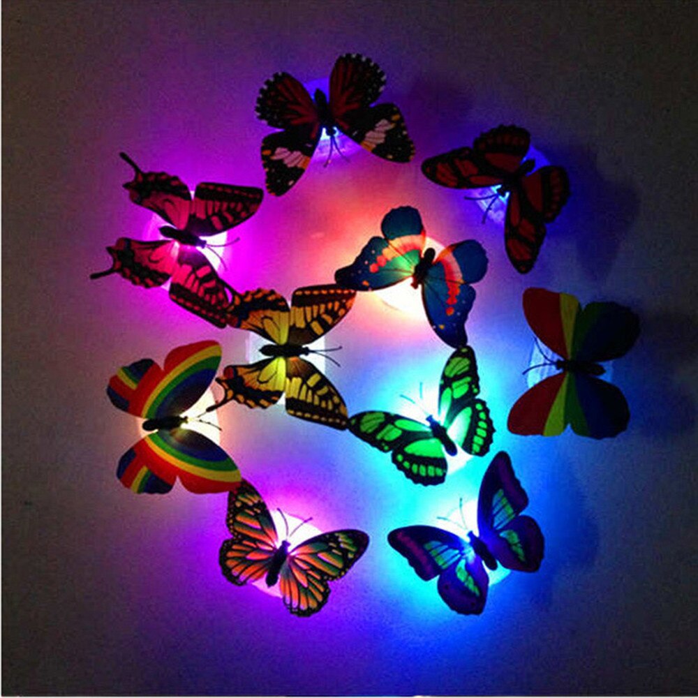 Colorida cambiante lámpara de luz nocturna LED con forma de mariposa para hogar, habitación, mesa de , decoración de pared, espejo, decoración de Navidad: 15pcs