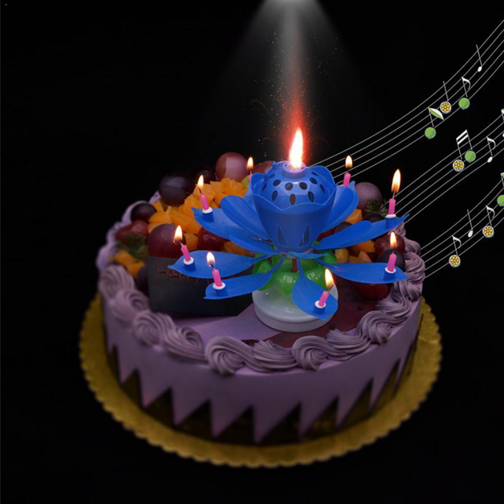 Musik Geburtstag Kerze Doppel Rotierenden dreh Elektronische Party Kerze Flache Geburtstag Kerze Bottom Lotus L2Z1