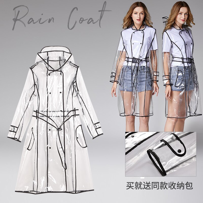 EVA Transparent Soft Rain Cover Long Raincoat Woment Hemmed Belt Long Performance Playing With Water