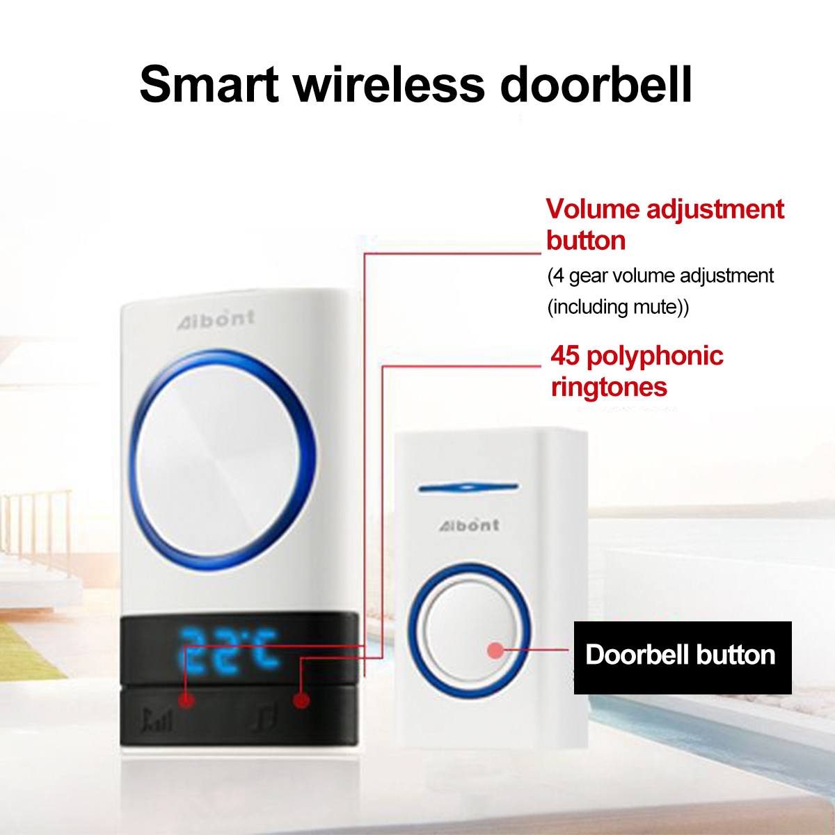 45 polyfoniska ringsignaler trådlös dörrklocka 200m sortiment us eu uk au plug home intelligent dörrklocka ringsignal 1 knapp mottagare
