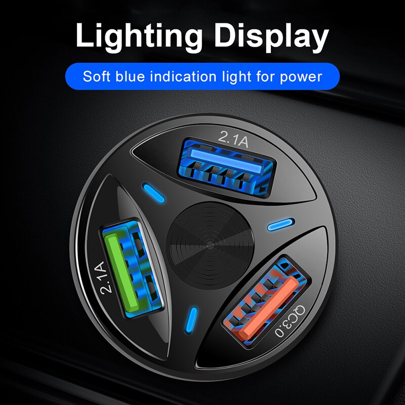 Cargador de coche multiusb de 3 puertos, adaptador de carga rápida 3,0 4,0 Universal para iPhone 11 X Samsung, cargador de teléfono móvil en coche