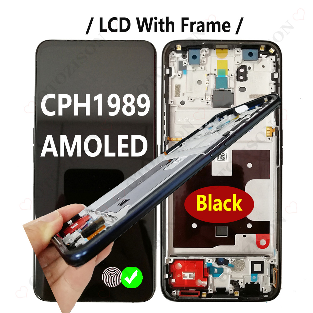 AMOLED LCD Mit Rahmen Für OPPO Reno 2F Reno2 F CPH1989 Anzeige Bildschirm berühren Digitizer Sensor Montage Reno2F LCD Ersatz: GELB GRÜN