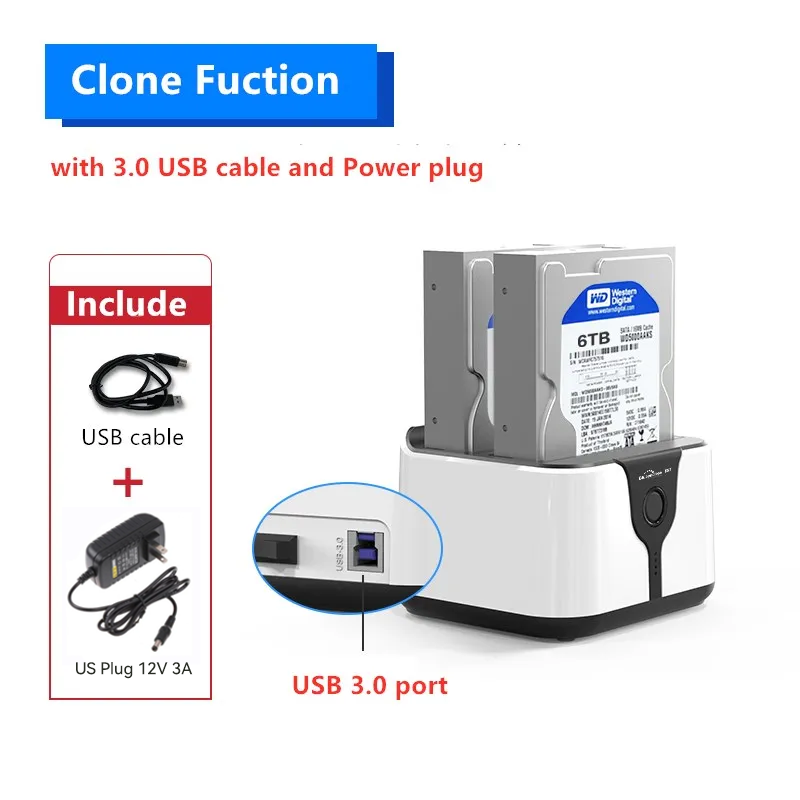   Blueendless 2 Bay HDD Box Case HDD Docking Station SSD case dual bay offline clone SATA a USB 3.0 Adattatore per disco SSD 2.5 3.5: Oro