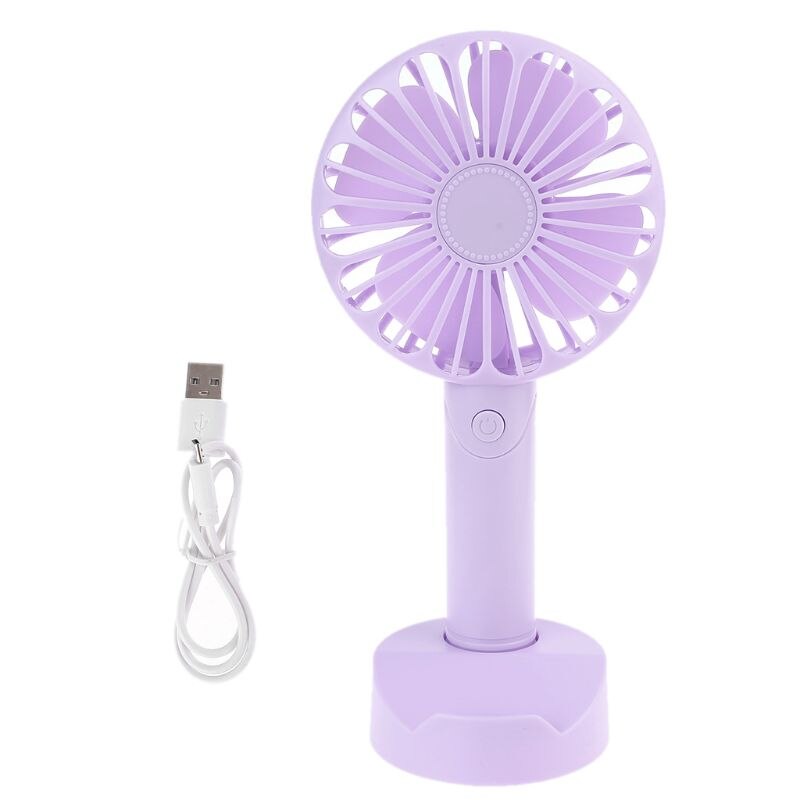 USB or AAA Battery Powered Handheld Desk USB Fan with 3 Speed Cellphone Holder: Purple