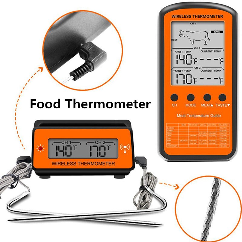 Wireless Remote Dual Probe Digital Cooking Meat Food Oven Thermometer for Grilling Smoker BBQ: Default Title