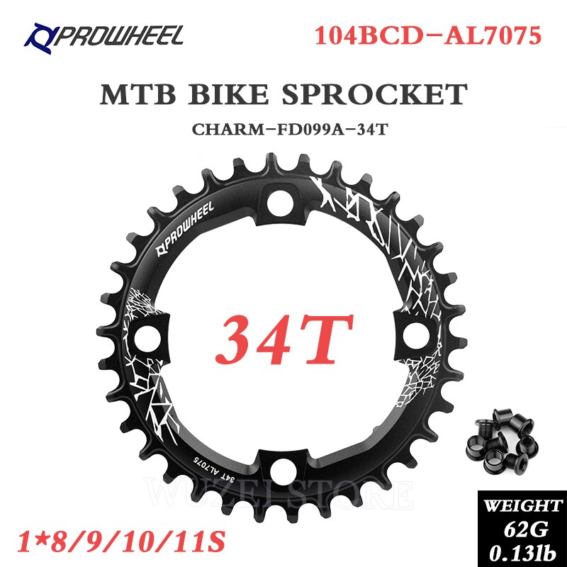 Prowheel 104 bcd mountainbike tandwielen 32/34/36/38/40t tandwielen /7075 aluminium materiaal mtb brede en smalle tand tandwielen: Charme 34t