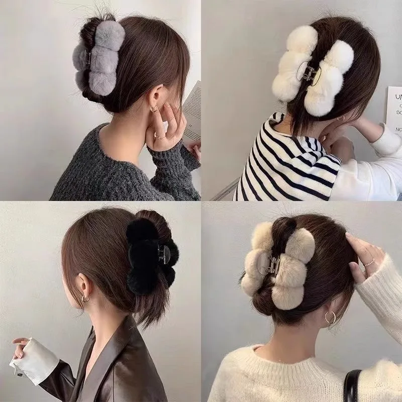 Nueva bola de pelo de conejo lontra, Clip Extra grande, serie de felpa de invierno, Clip de cangrejo moderno y versátil, accesorios para el cabello para mujer
