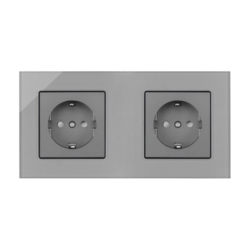 Wall Socket EU Standard Power Plug Singel/Double/Trible/Quadruple Socket AC110V-250V Living Room Silver Crystal Glass Panel: Double Socket