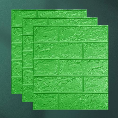 10Pcs 3D Brick Wall Sticker Waterproof Self-Adhesive Easy to Clean XPE 3D Brick Background Wall Sticker DIY Wallpapers: Fruit Green