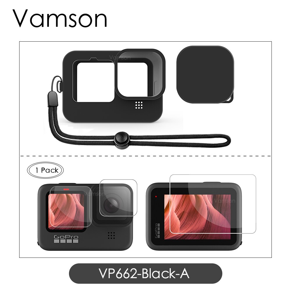 Blødt silikone etui til gopro hero 9 etui beskytter fuldt cover til go pro 9 kamera tilbehør skin shell  vp662: Vp662- sort-a