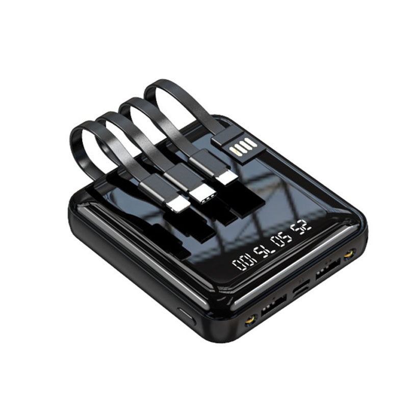 20000mAh Mini Power Bank Mit Micro USB TYP C Kabel Tragbare Ladegerät LED Spiegel Power Bank Externe Batterie Pack power
