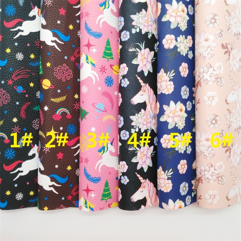 Unicorn Printed Synthetic Leather Faux Fabric Sheets Felt Backing Leather Sheets For Accessories Bows 21X29CM GM2167A