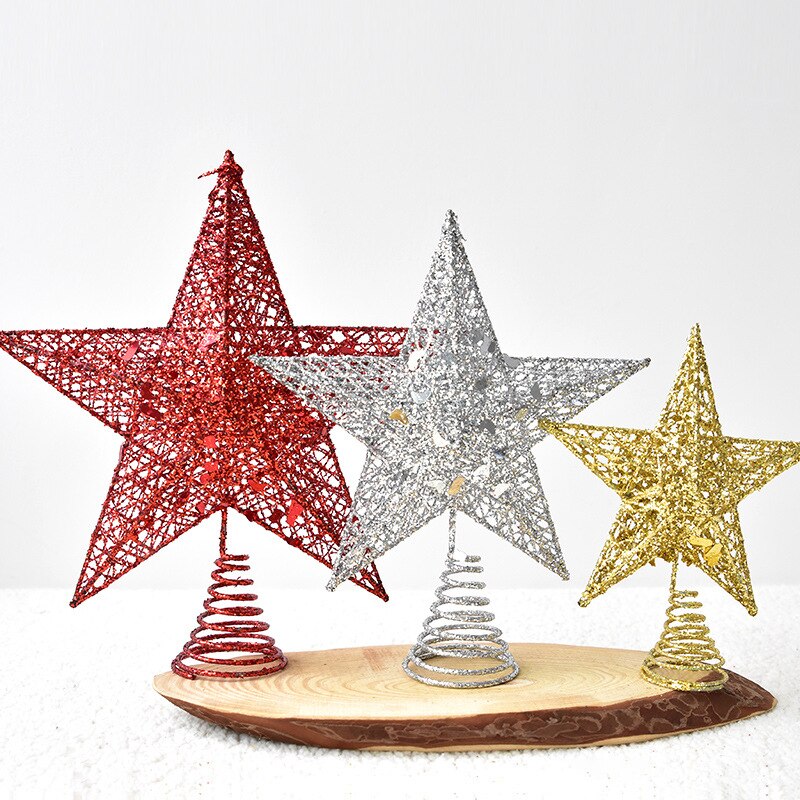 Décoration de sapin de noël en fer forgé, décoration scintillante, étoile à cinq branches