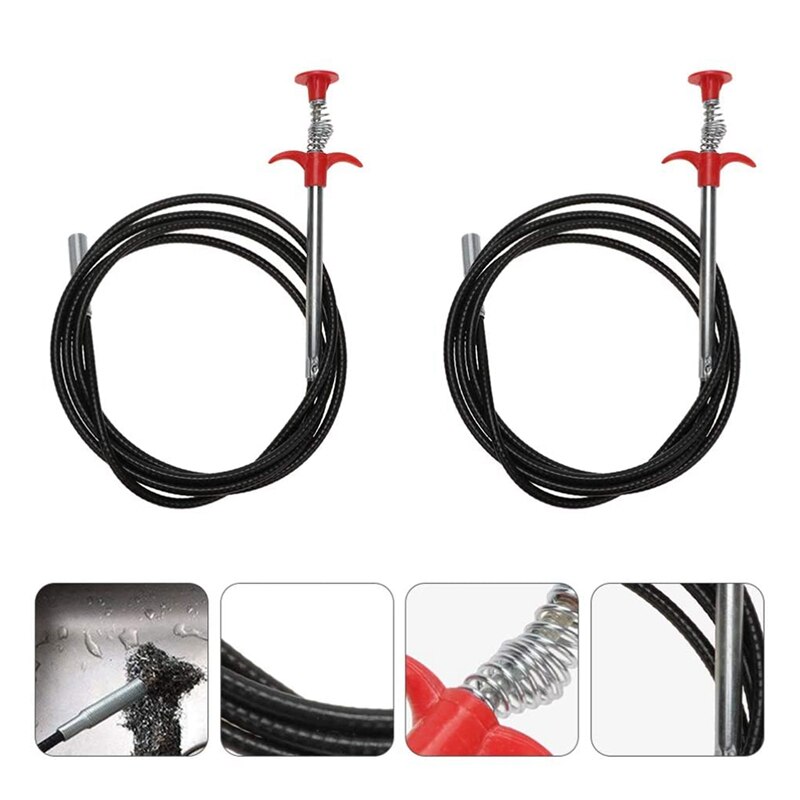 Cuerda elástica de limpieza de alcantarillado para el hogar, tubo de dragado de bañera flexible de 250cm de largo, herramientas de limpieza de alcantarillado para cocina y baño, 2 uds.