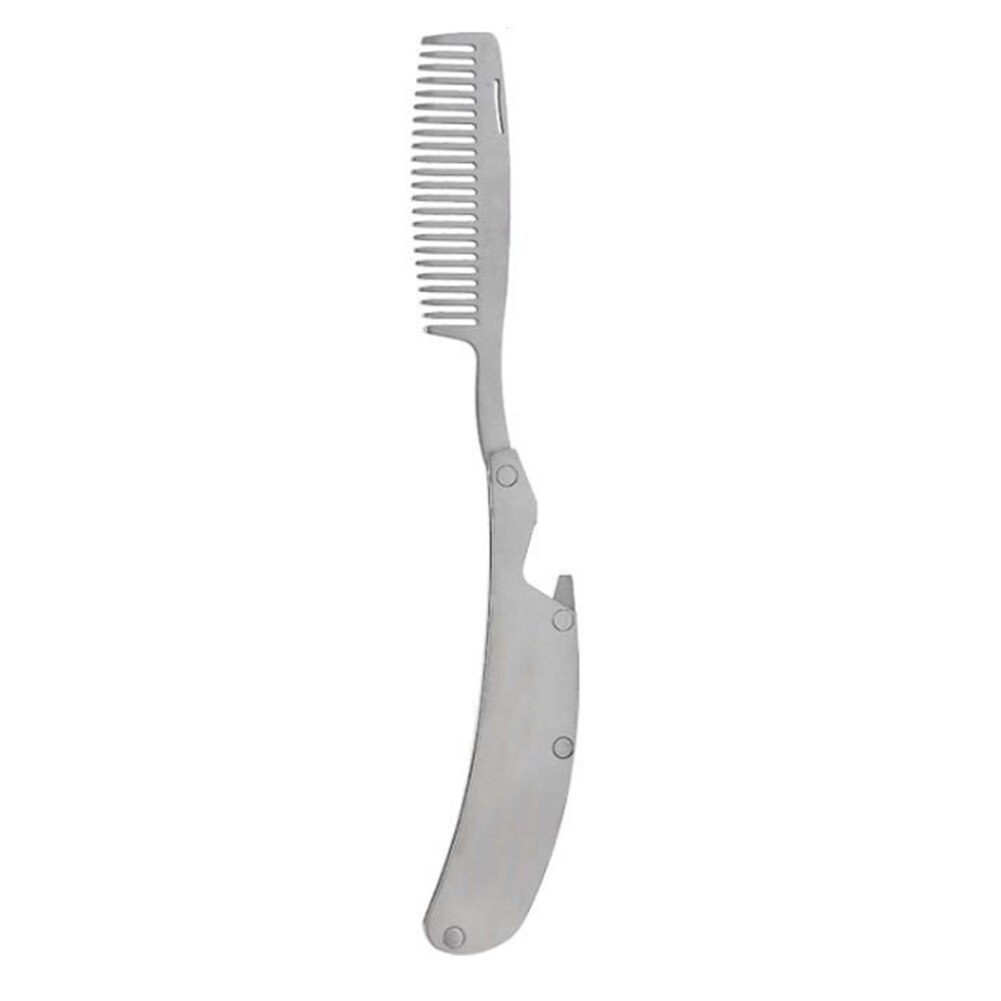 Peine para el pelo de acero inoxidable para hombre, peine plegable portátil para viaje, cabeza de aceite, peines de barba, producto de estilismo