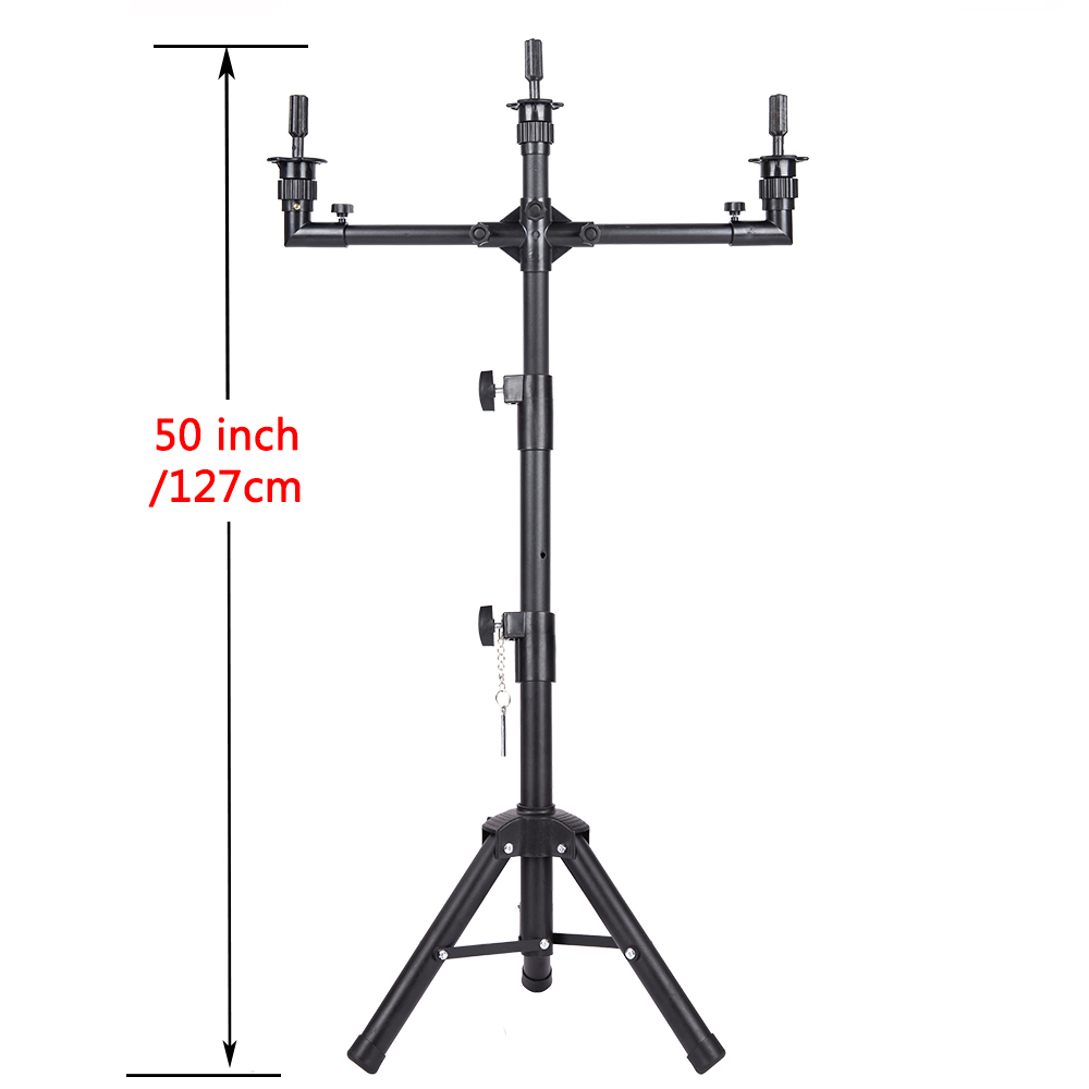 soporte para pelucas con tres soportes para cabeza de lona para hacer peluca, cabeza de maniquí para exhibición de peluca, cabeza de muñeca para formación en peluquería: Negro