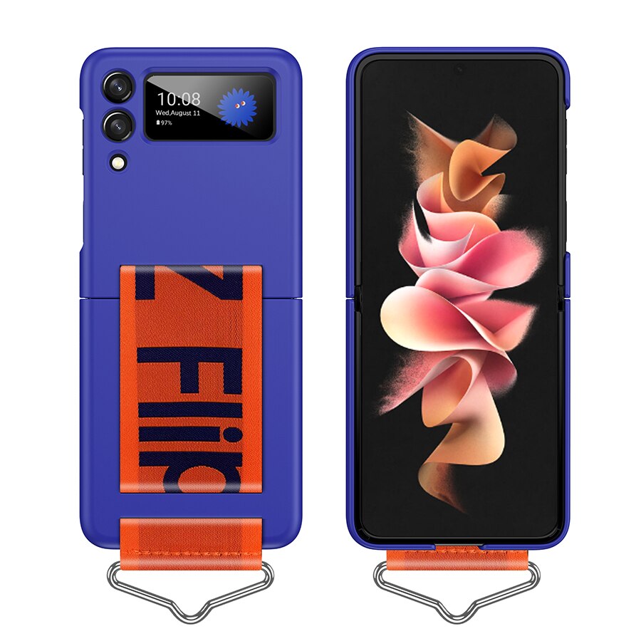 Case for Samsung Galaxy Z Flip 3 5G Zflip3 Hand Strap Phone Case Silicone Shockproof Protective Cover with Ring for Z Flip3 Z3: D132-B-Light Blue