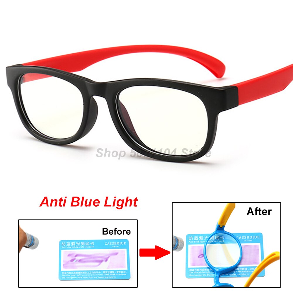 Blue Light Glasses Kids Boy Girls Blocking Computer Clear Transparent Eyeglasses Optical TR90 Frame UV400: black red