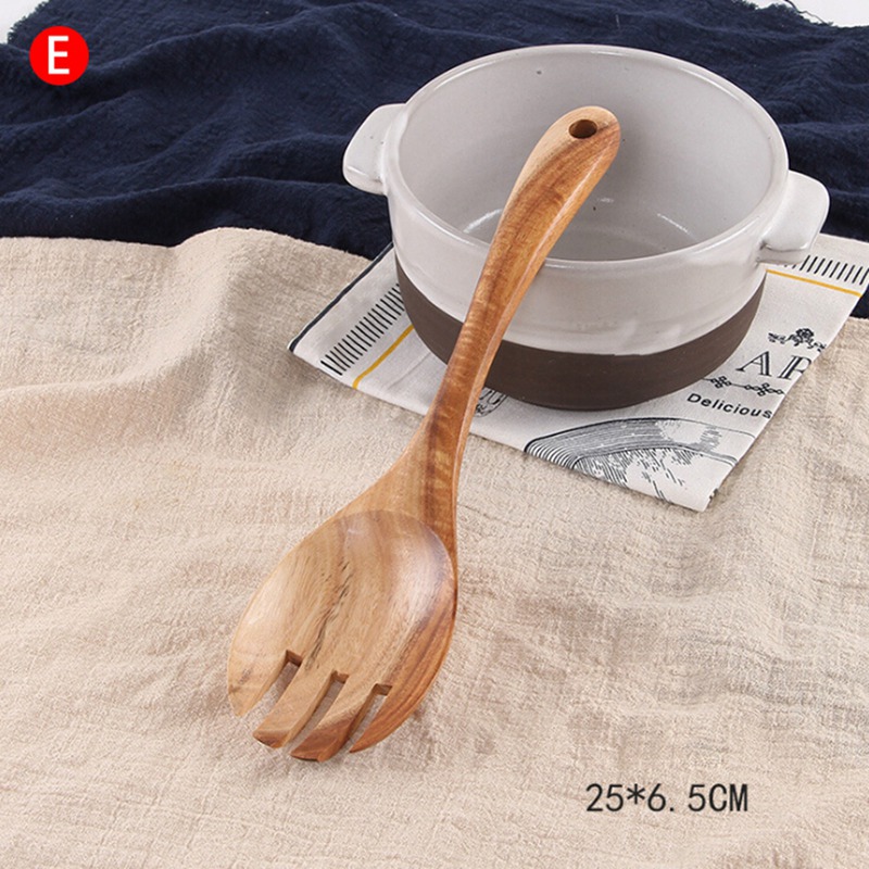 Non-stick Servies Bestek Set Houten Kookgerei Vork Lepel Mes Set Keukengerei Met Lange Handvat Spatel Platte Schop 1 PC: E