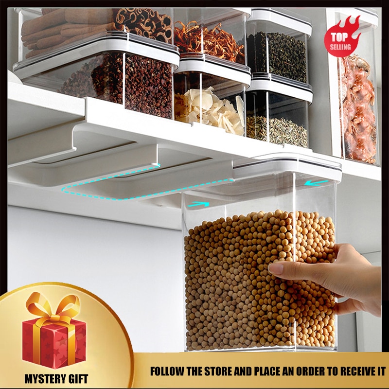 Food storage box Grain storage rack with wall-mounted plastic container storage box Transparent grain tank kitchen supplies