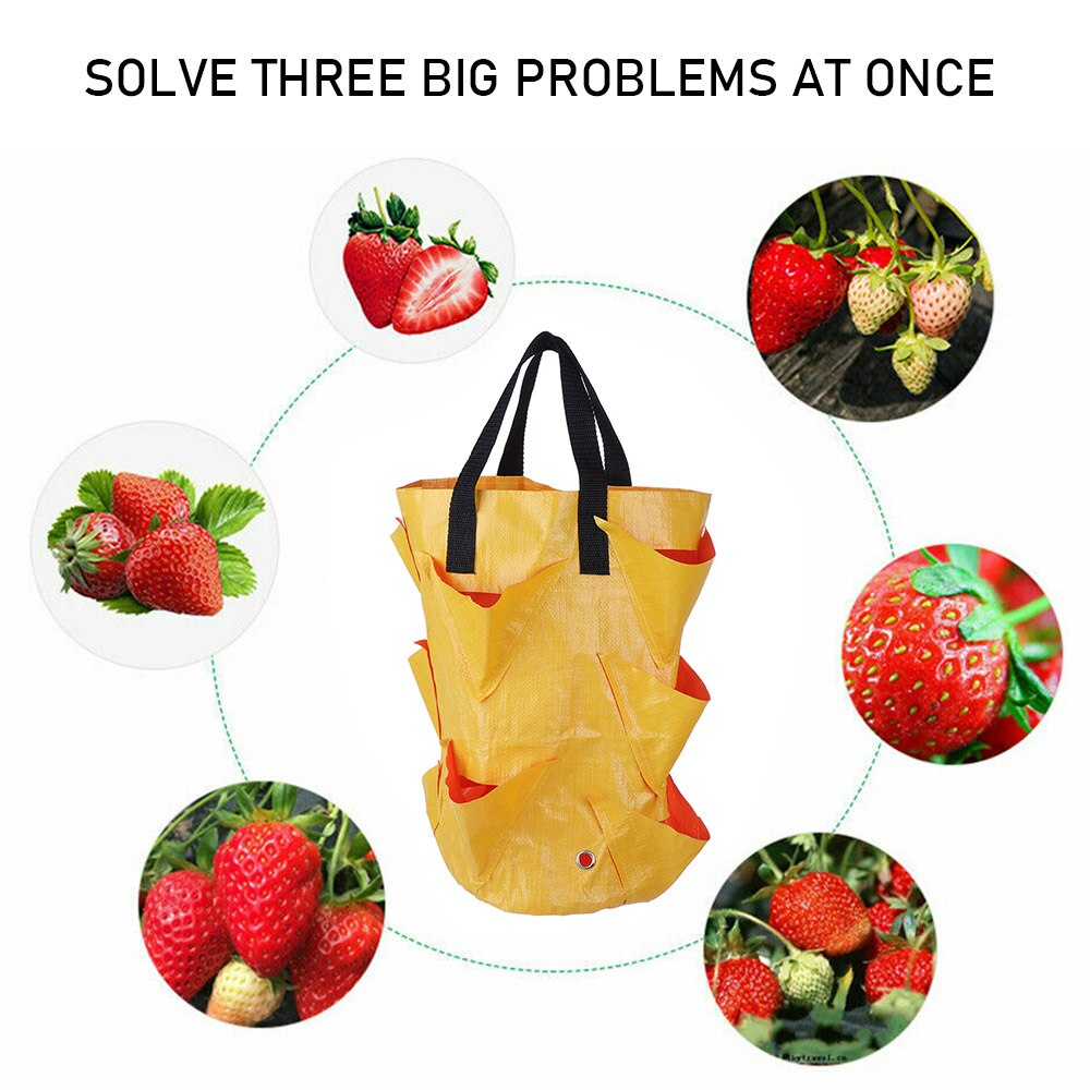 Bolsa para cultivo de fresas, contenedor multiboca de tela fuerte, bolsa para maceta colgante para plantas bonsái, suministros de jardín