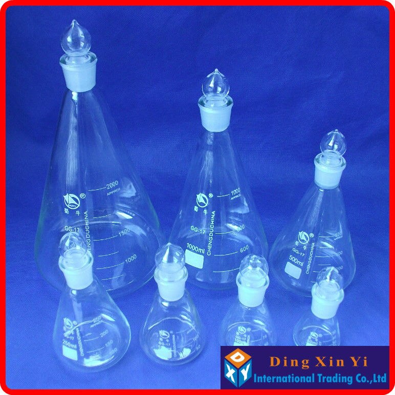 (4pieces/lot)100ml Conical flask with stopper, Conical flask,with ground-in glass stopper Boro 3.3 glass,