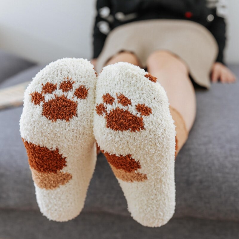 Kvinder vinter tykner fuzzy fluffy hyggelig varm tøfler sokker sød kattepote dyr trykt blødt hjem gulv sovende strømper