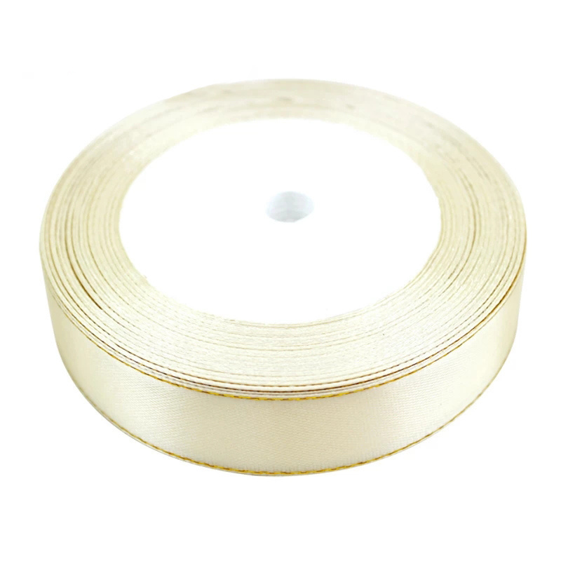 (25 yards/rol) beige gouden rand satijnen lint handgemaakte DIY cadeau kerstlinten (6/10/20/25/40 mm)