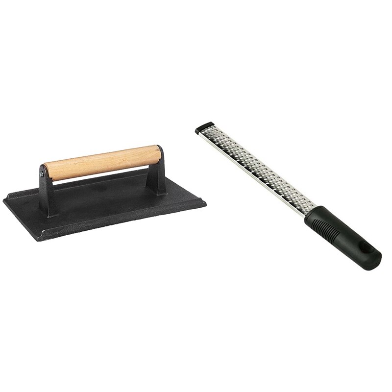 12 Inch Rectangle Stainless Steel Cheese Grater Tools with Heavy Duty Steak and Burger Press with Wooden Handle: Default Title