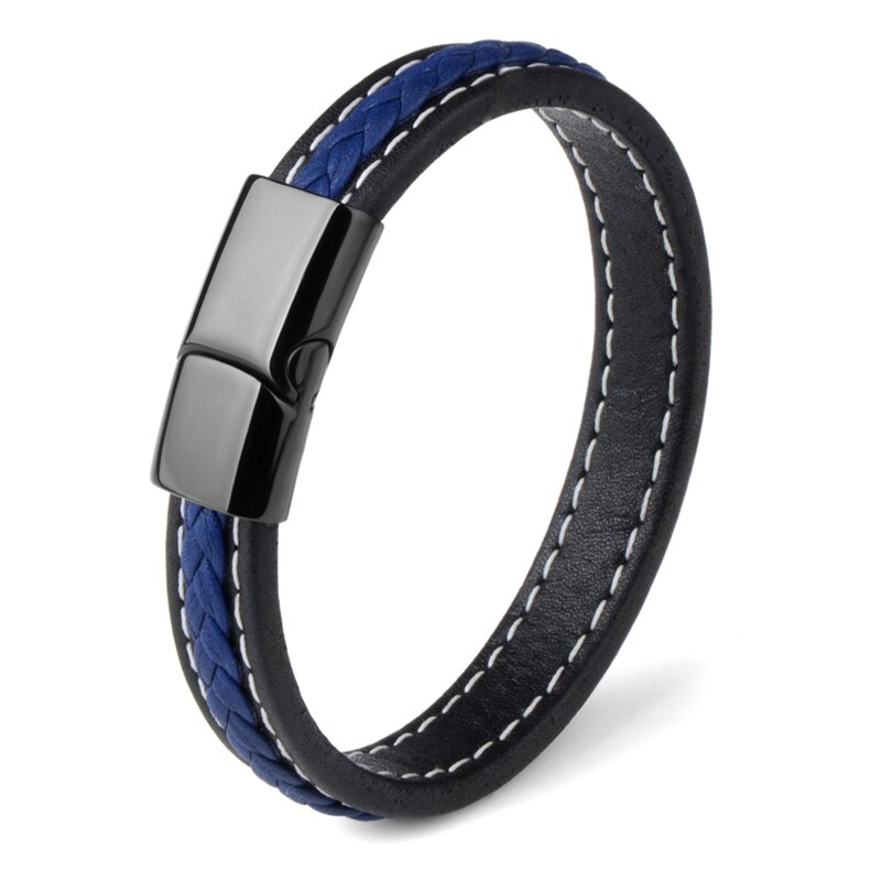 Stainless Steel Leather Bracelet Magnetic Clasp Charm Handmade Braided Accessories For Men