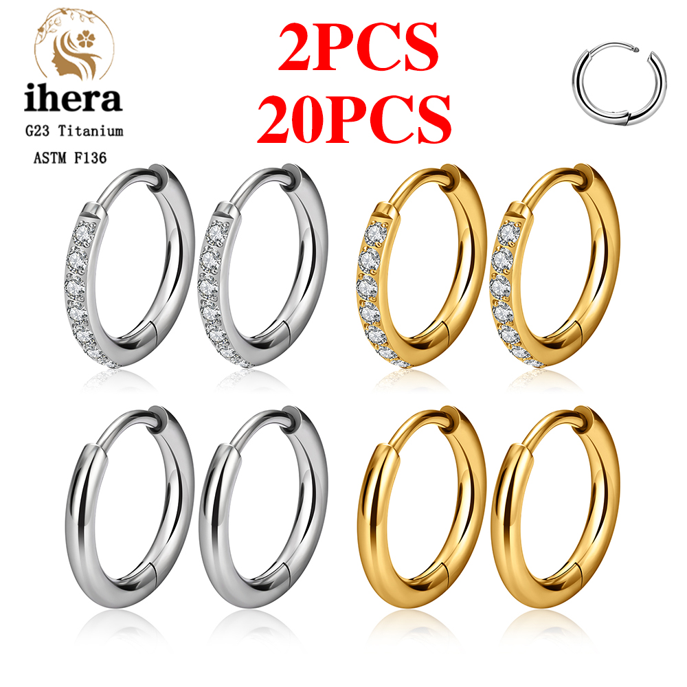 2/20 piezas G23 Piercing de titanio pendientes redondos aros con hebilla de oreja de circón mujeres oreja Tragus cartílago hélice Piercing joyería