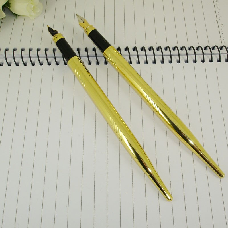 ACMECN Pen with Base Classic Fountain Pen with Stand Metal Engraving Drafting Liquid ink Pen Gold Finance Bank Table Pen Sets