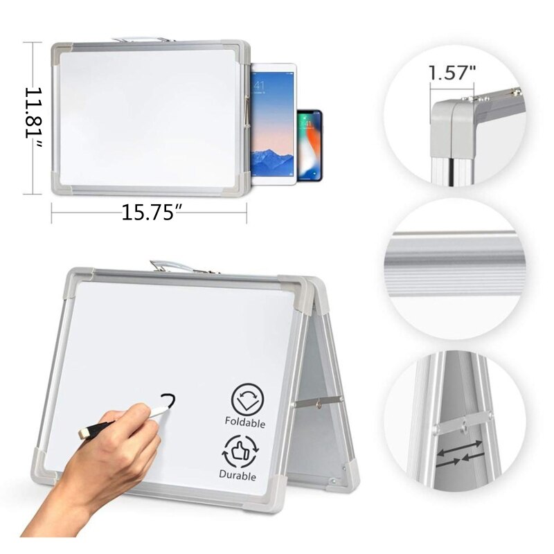 Pizarra blanca plegable magnética de escritorio, Mini caballete portátil de doble cara para mesa con soporte para dibujo de niños