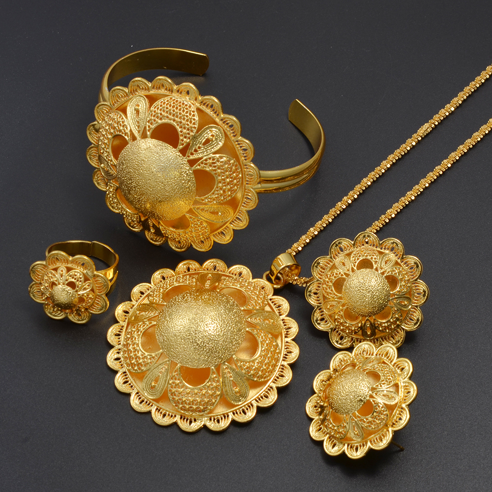 Anniyo 2025 Ethiopische sieradensets Ketting Oorbellen Armbanden Ring Afrikaanse bruiloft Habesha Eritrea Traditioneel # 383406