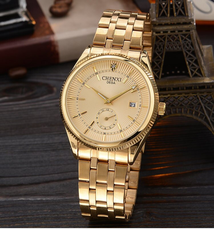 Luxe Beroemde Polshorloge Mannelijke Klok Golden Quartz Horloge Kalender Gouden Horloge Mannen Horloges Top Voor