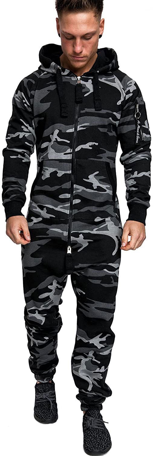 Syksy ja talvi tyyli miesten hupullinen fleece-haalari naamiointi käsivarsi vetoketju rento puku miehille setit: C / Xl