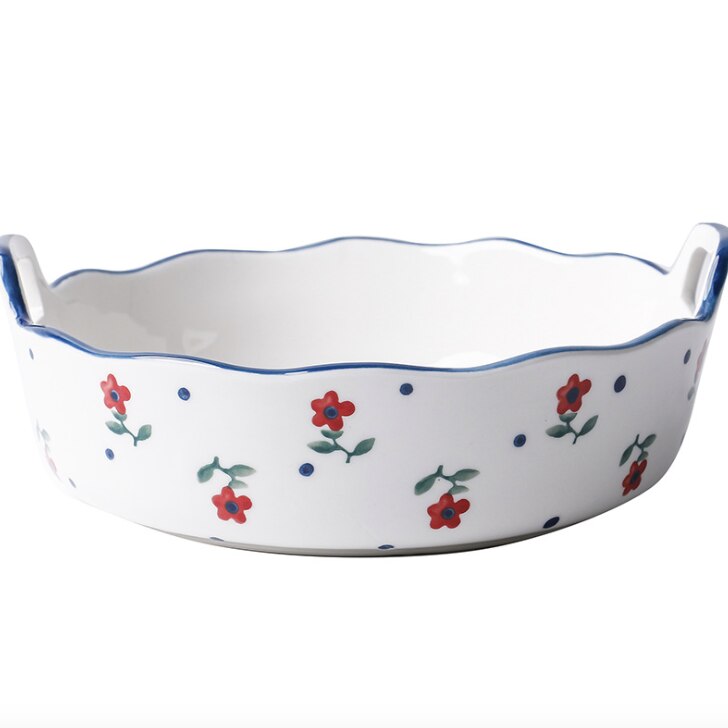 Ceramiczna salaterka z uchwytem śniadanie zboże talerz na owoce stałe deser zupa restauracja makaron miska kuchenka mikrofalowa specjalne: 003 / 23.5 x 8.5 cm