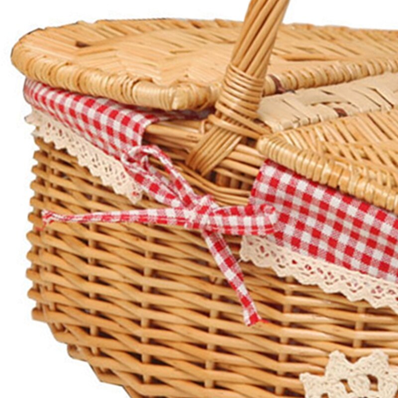 Wicker Willow Woven Picnic Basket Hamper with Lid and Handle Camping Picnic Shopping Food Fruit Picnic Basket